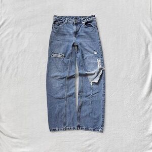 Divided H&M Medium Blue Baggy Distressed Ripped Jeans, Women’s 2 (XS)